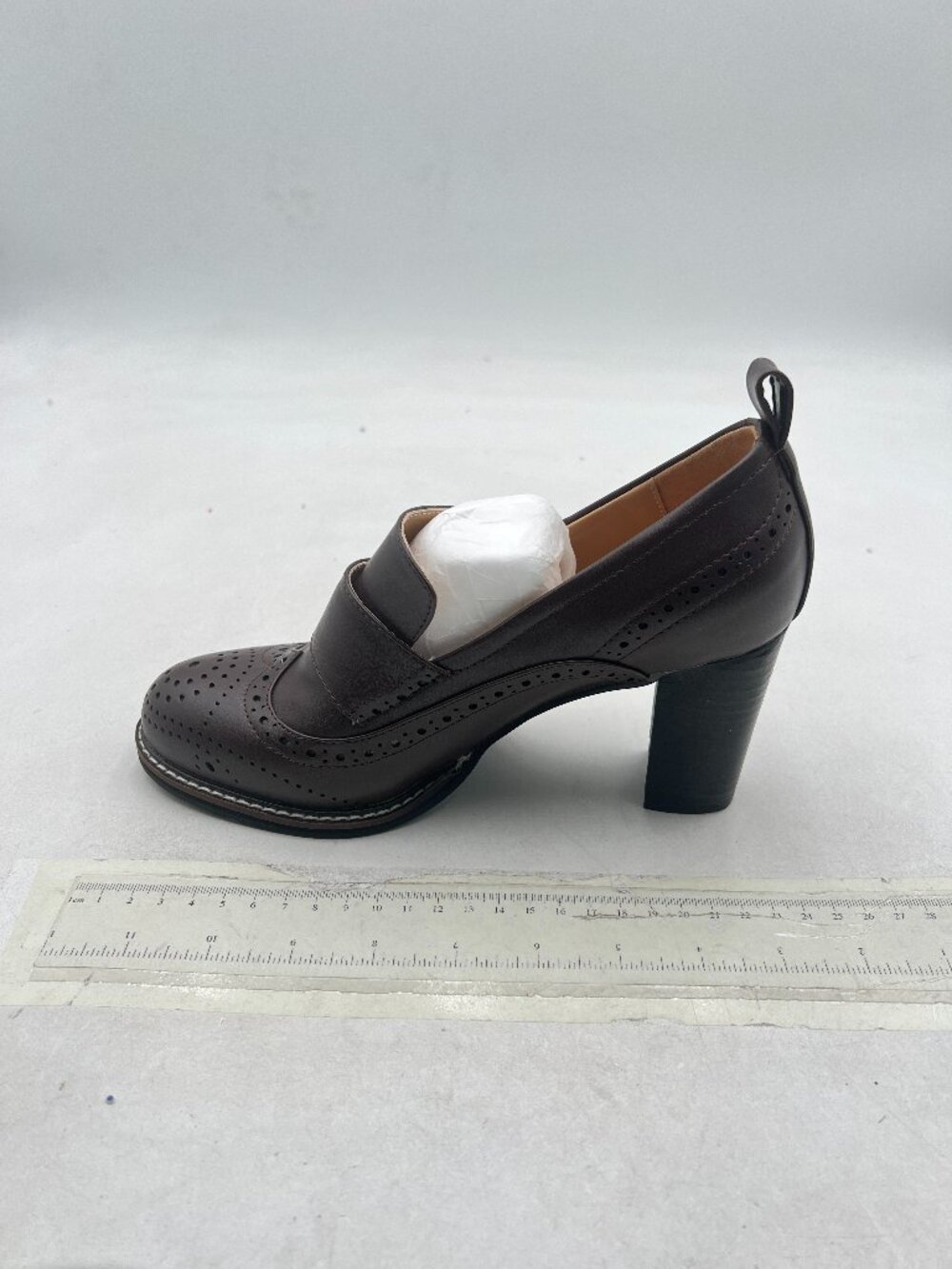 YDN Saddle Brown Chunky High Heels Round Toe Oxford Loafer Shoes Slip On Loafers - Picture 2 of 8